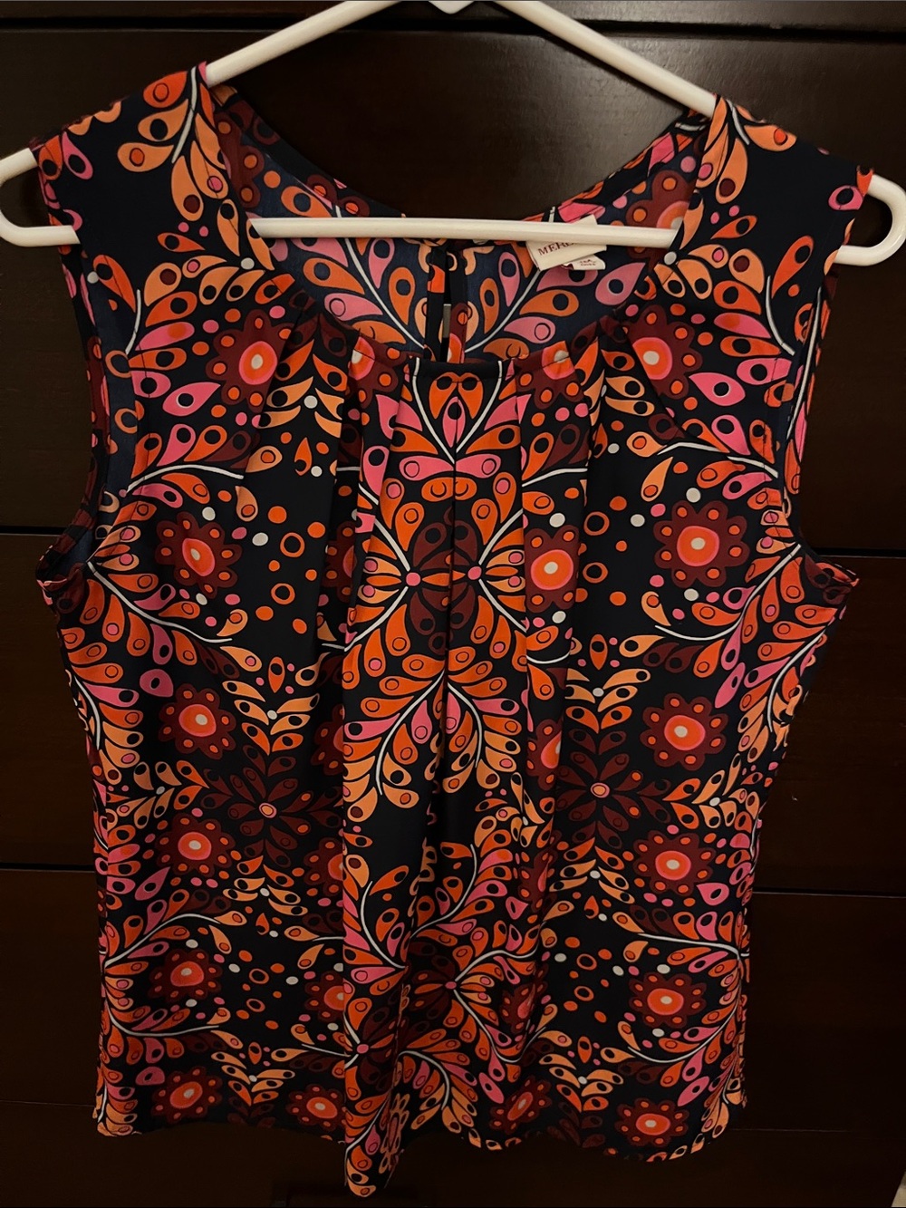 Merona Sleeveless Floral-Print Top in Navy with Pink & Orange